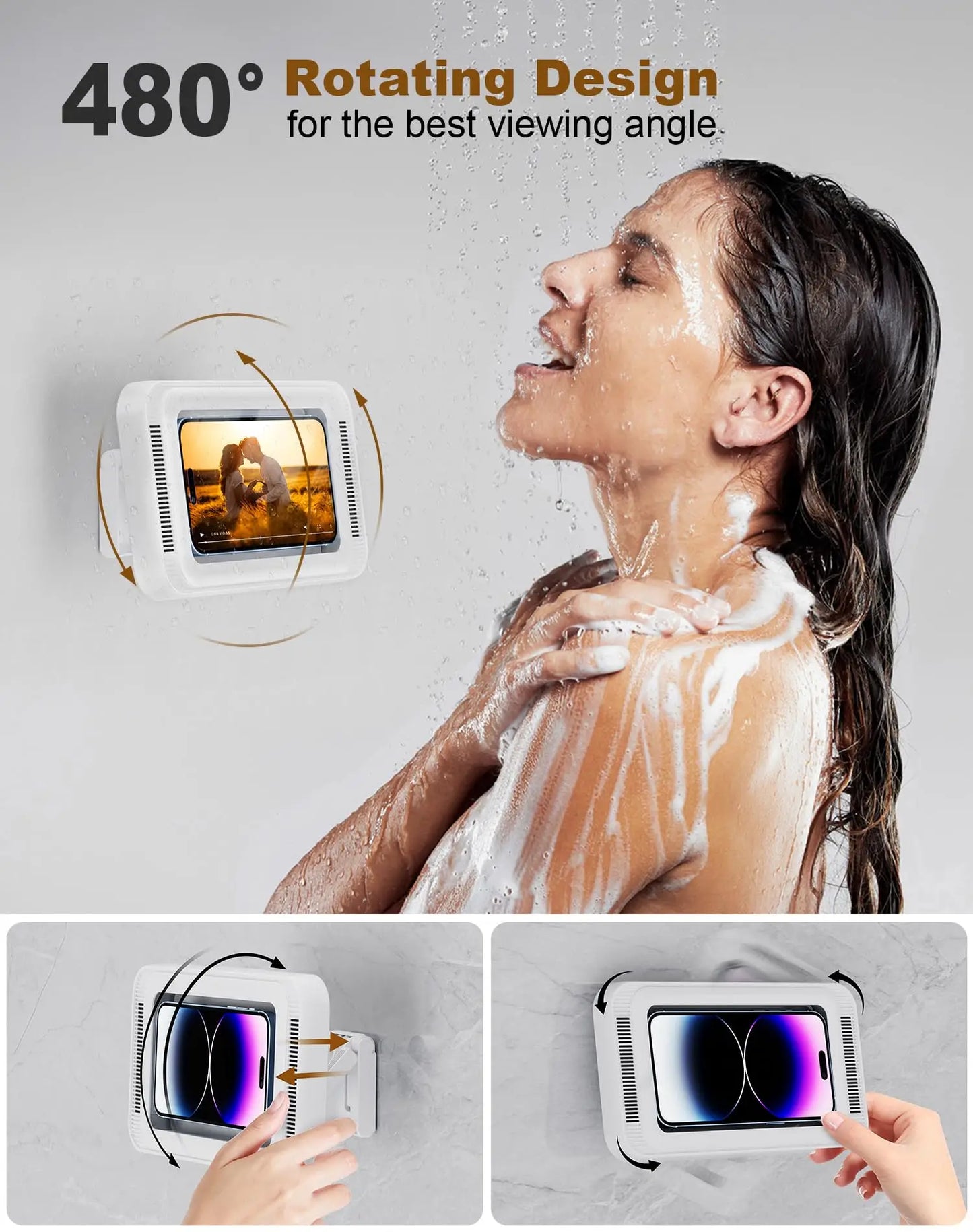 Support de Téléphone Étanche pour Douche avec Rotation 480°